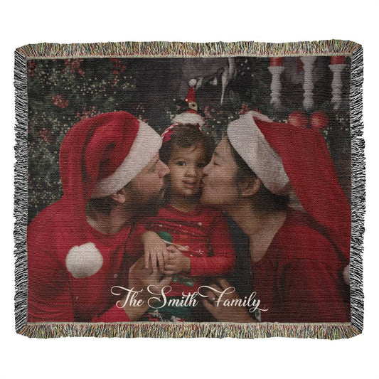 Custom Family Photo Blanket, Personalized Christmas Gifts for Grandma, Custom Blanket with Text, Woven Picture Blanket