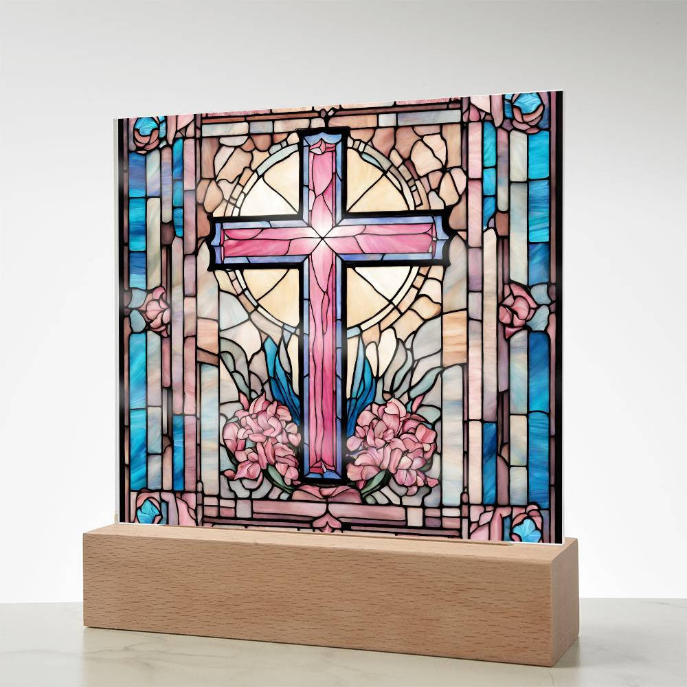 Holy Cross Stained Glass Look Lighted Acrylic Plaque Gift-[product type]