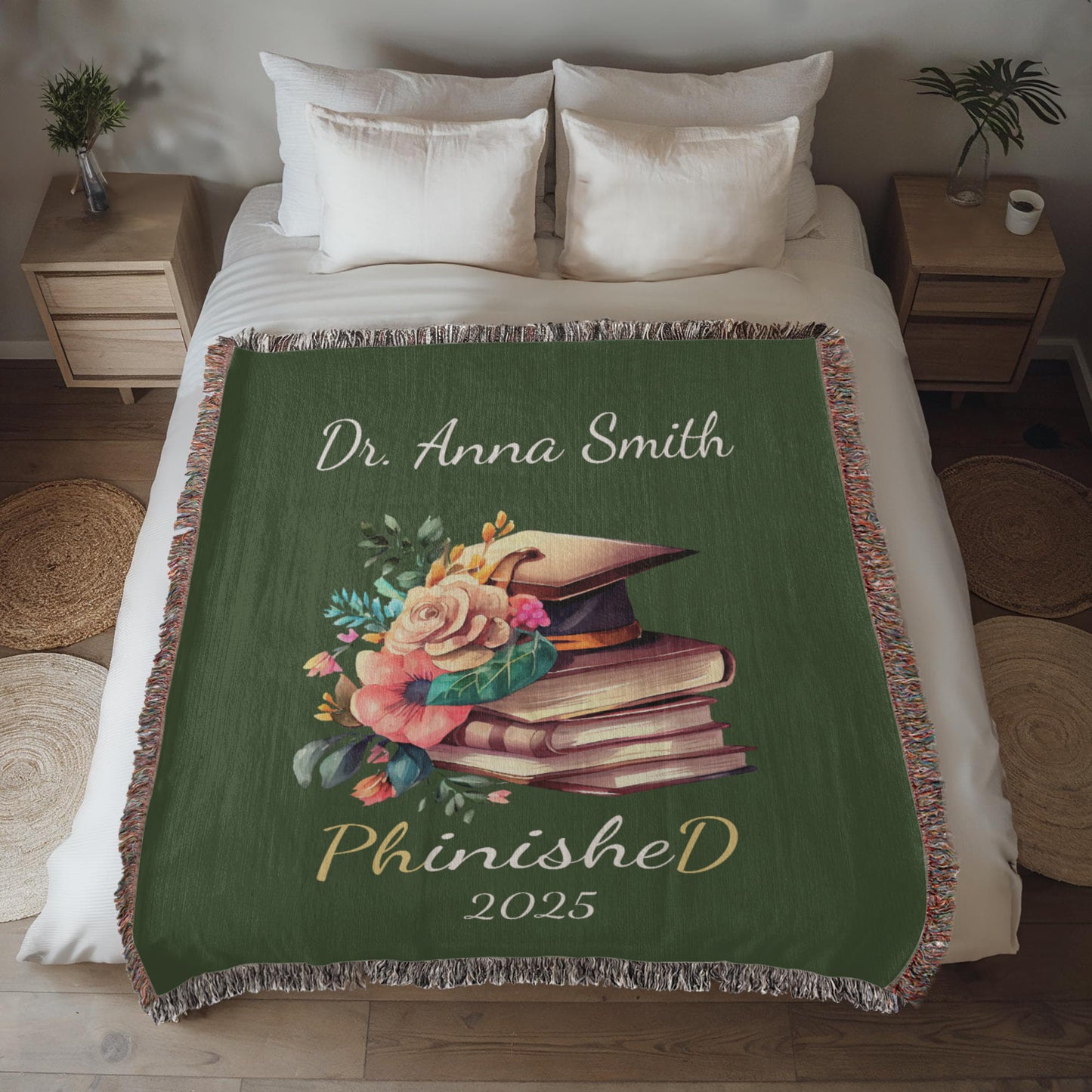 PHD Graduation Woven Cotton Throw-[Heartfelt Family Gift]