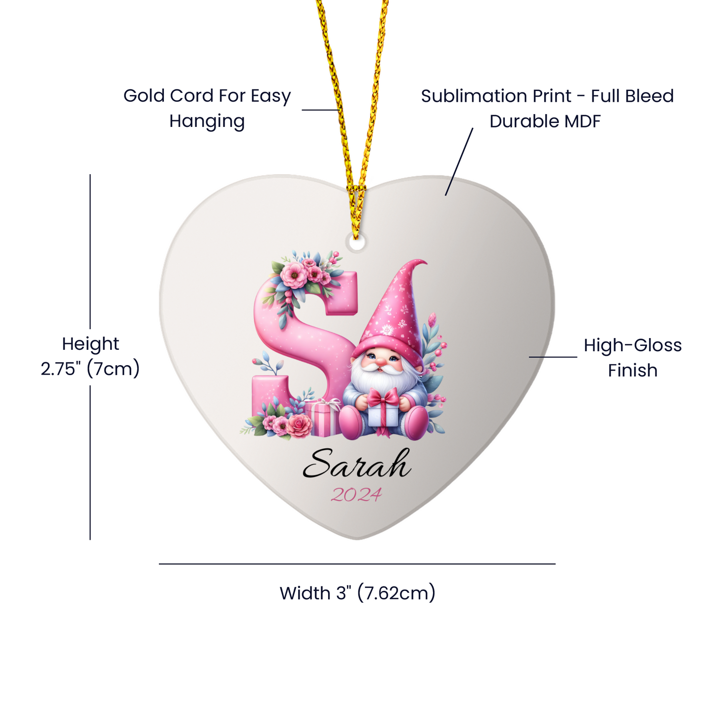 Pink Gnome Galentines Heart Christmas Ornament-[Heartfelt Family Gift]