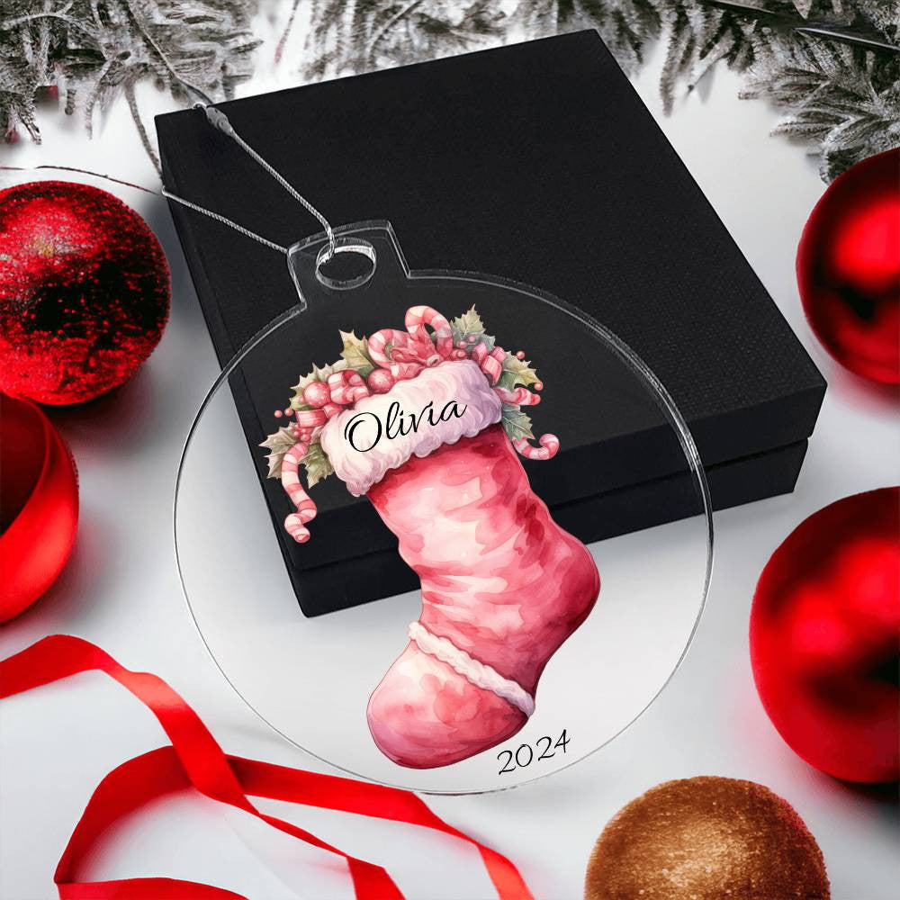 Pink Stocking Acrylic Christmas Ornament-[Heartfelt Family Gift]