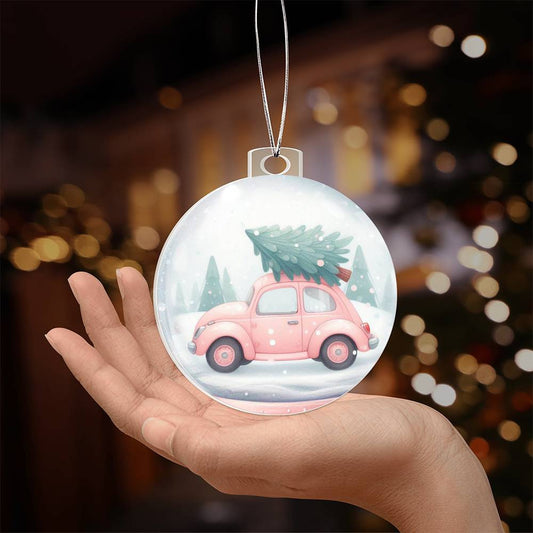 Pink SnowGlobe Acrylic Christmas Ornament