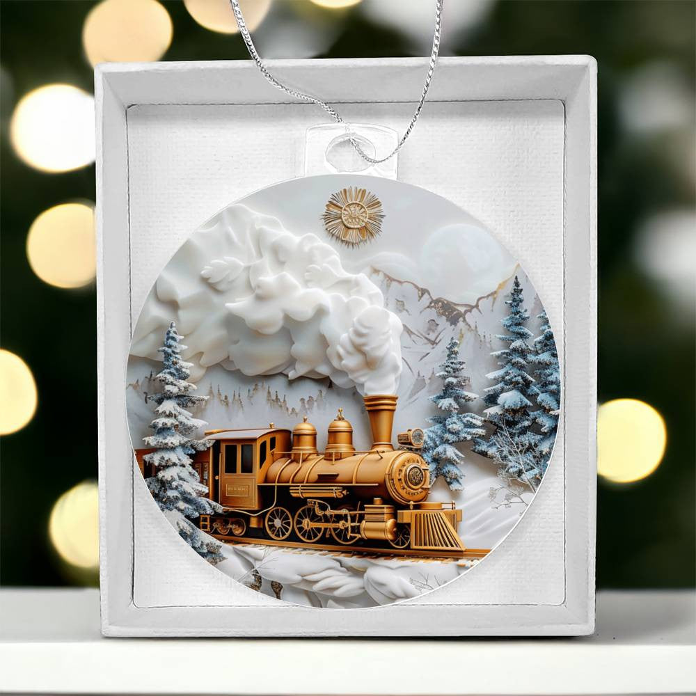 Gold Train Acrylic Christmas Ornament