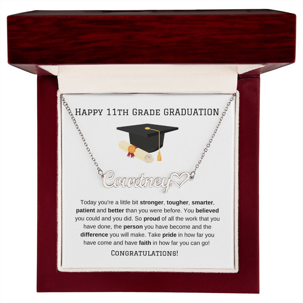 11th Grade Graduation Heart Name Necklace-Jewelry