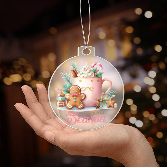 Pink Hot Cocoa Season Acrylic Christmas Ornament-[Heartfelt Family Gift]