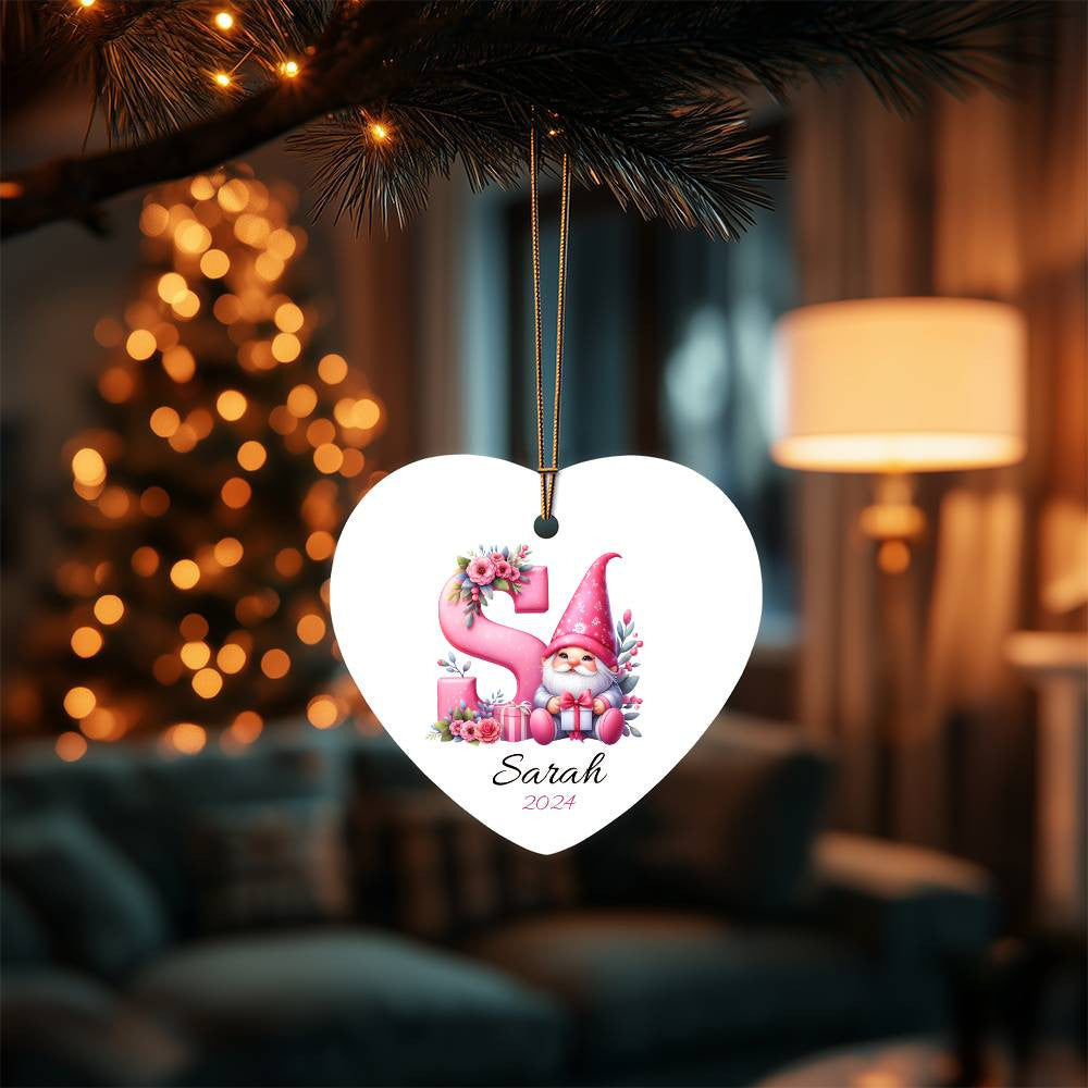 Pink Gnome Galentines Heart Christmas Ornament-[Heartfelt Family Gift]