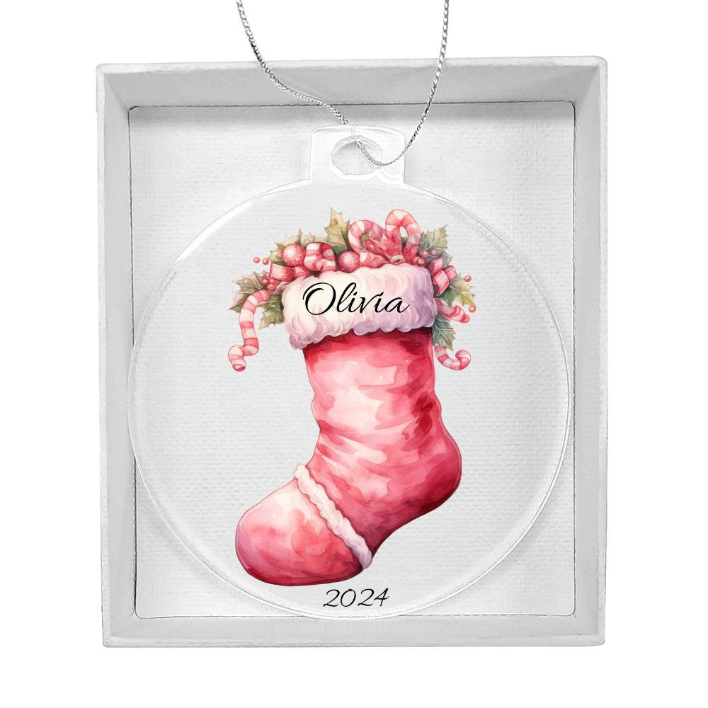 Pink Stocking Acrylic Christmas Ornament-[Heartfelt Family Gift]