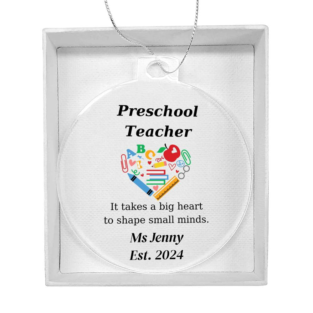 Preschool Teacher Round Christmas Ornament