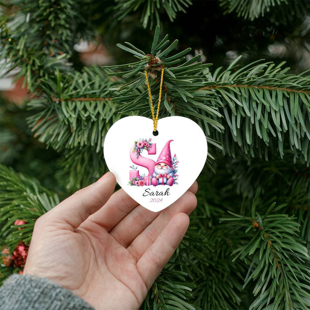 Pink Gnome Galentines Heart Christmas Ornament-[Heartfelt Family Gift]