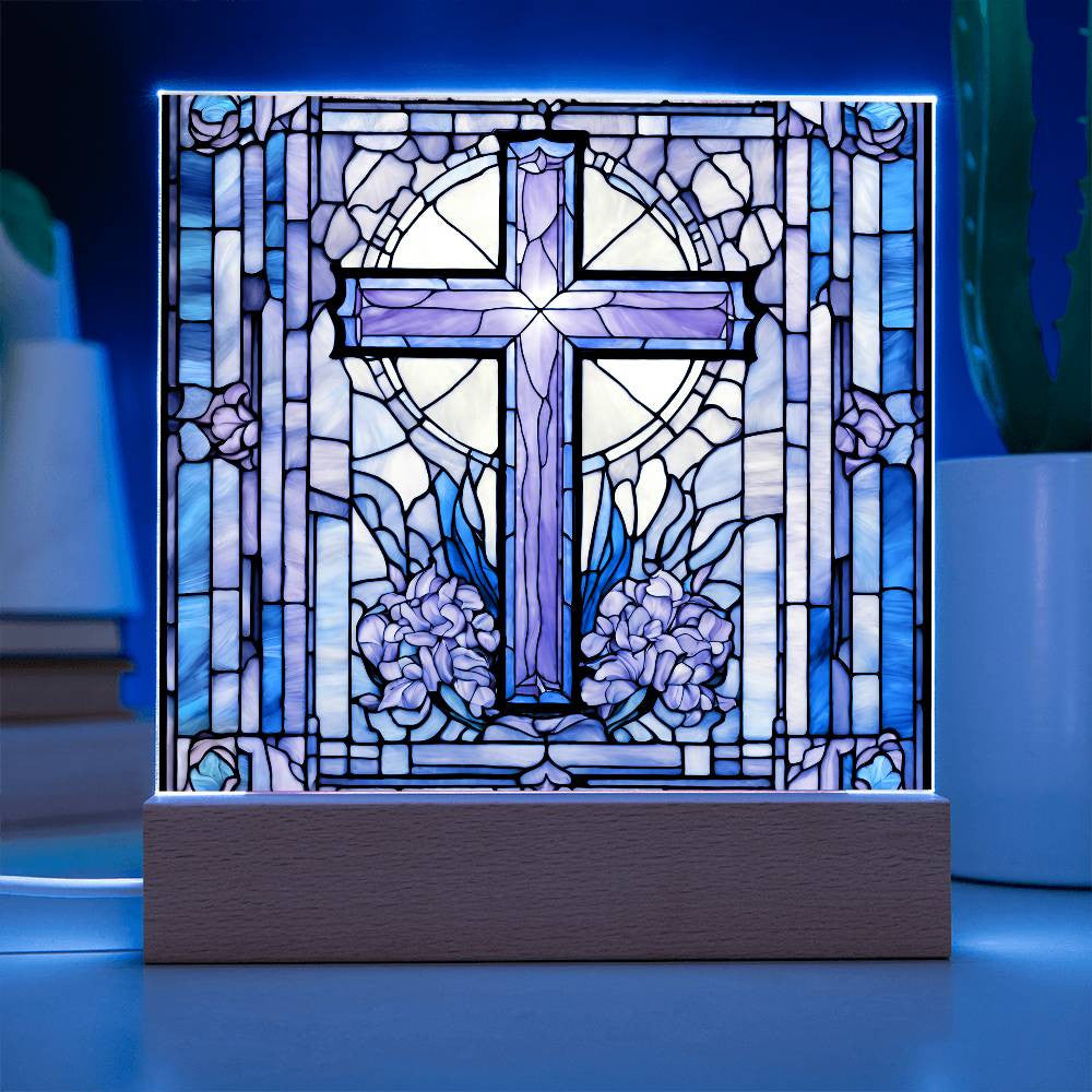 Holy Cross Stained Glass Look Lighted Acrylic Plaque Gift-[product type]