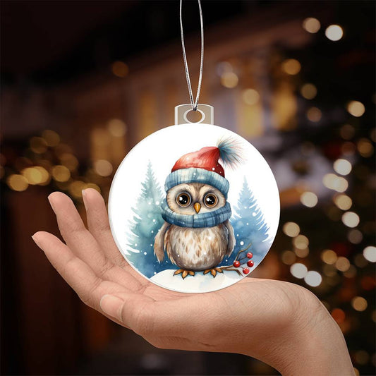 Owl in Snow Acrylic Christmas Ornament-[Heartfelt Family Gift]