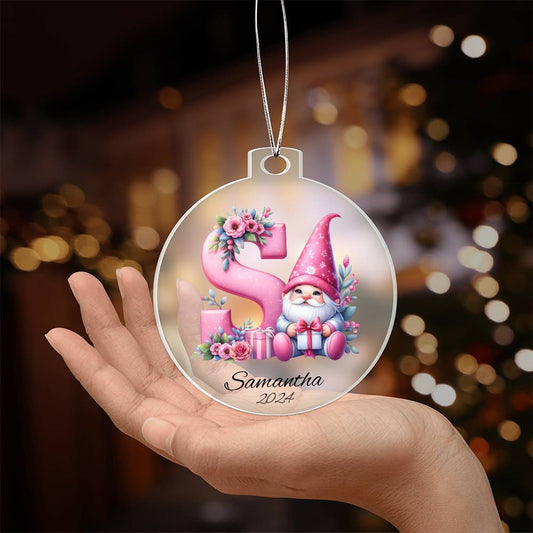 Pink Gnome Galentine Christmas Ornament