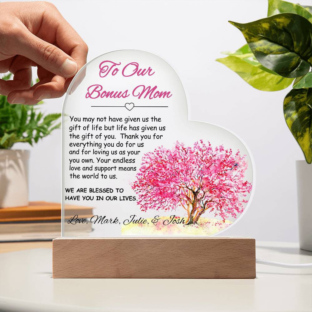 To My/Our Bonus Mom Acrylic Heart Plaque Gift-[product type]