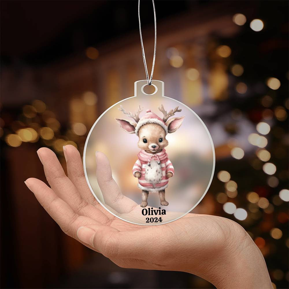 Pink Reindeer Acrylic Christmas Ornament-[Heartfelt Family Gift]