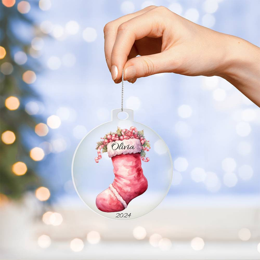 Pink Stocking Acrylic Christmas Ornament-[Heartfelt Family Gift]