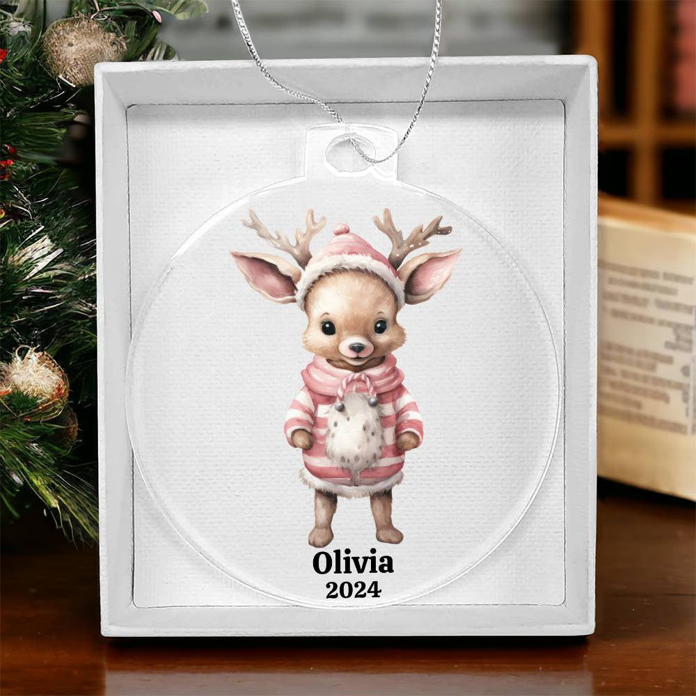 Pink Reindeer Acrylic Christmas Ornament-[Heartfelt Family Gift]