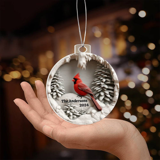 Cardinal Family Name Date Custom Christmas Ornament