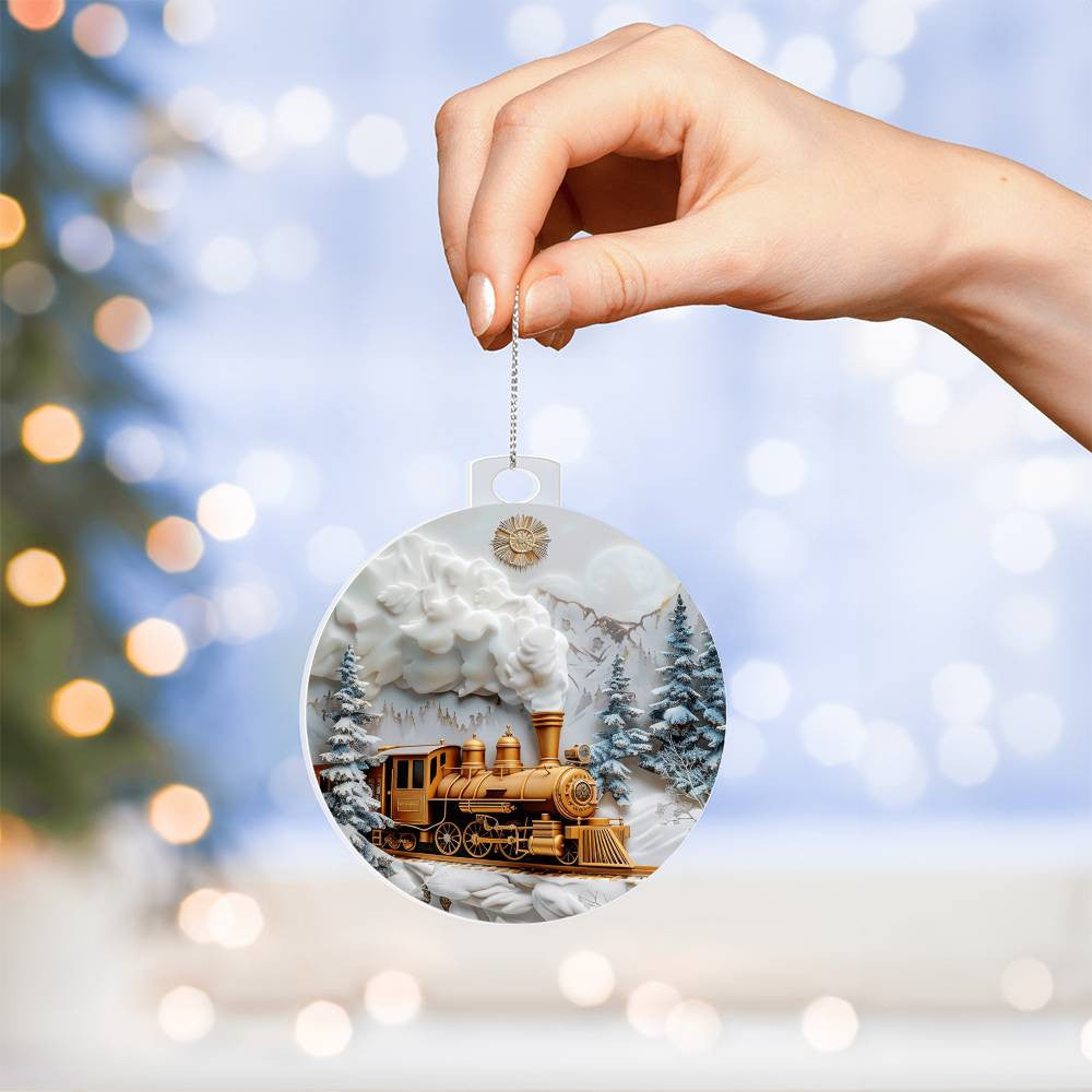 Gold Train Acrylic Christmas Ornament