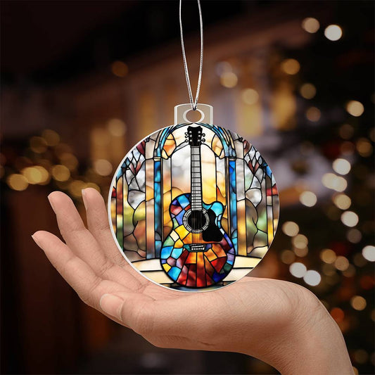 Guitar Faux Stained Glass Acrylic Christmas Ornament-[Heartfelt Family Gift]