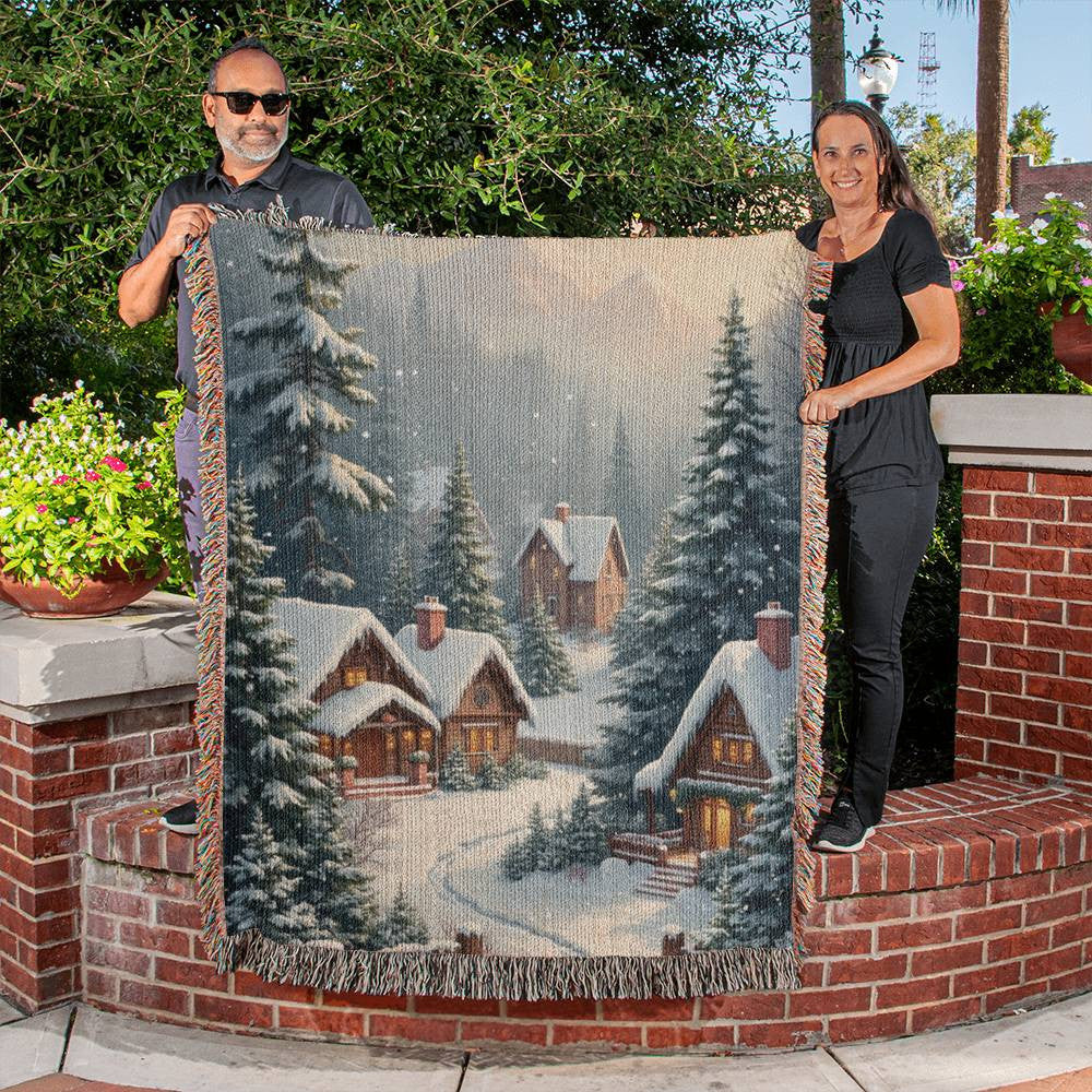 Snowy Village Christmas Woven Blanket