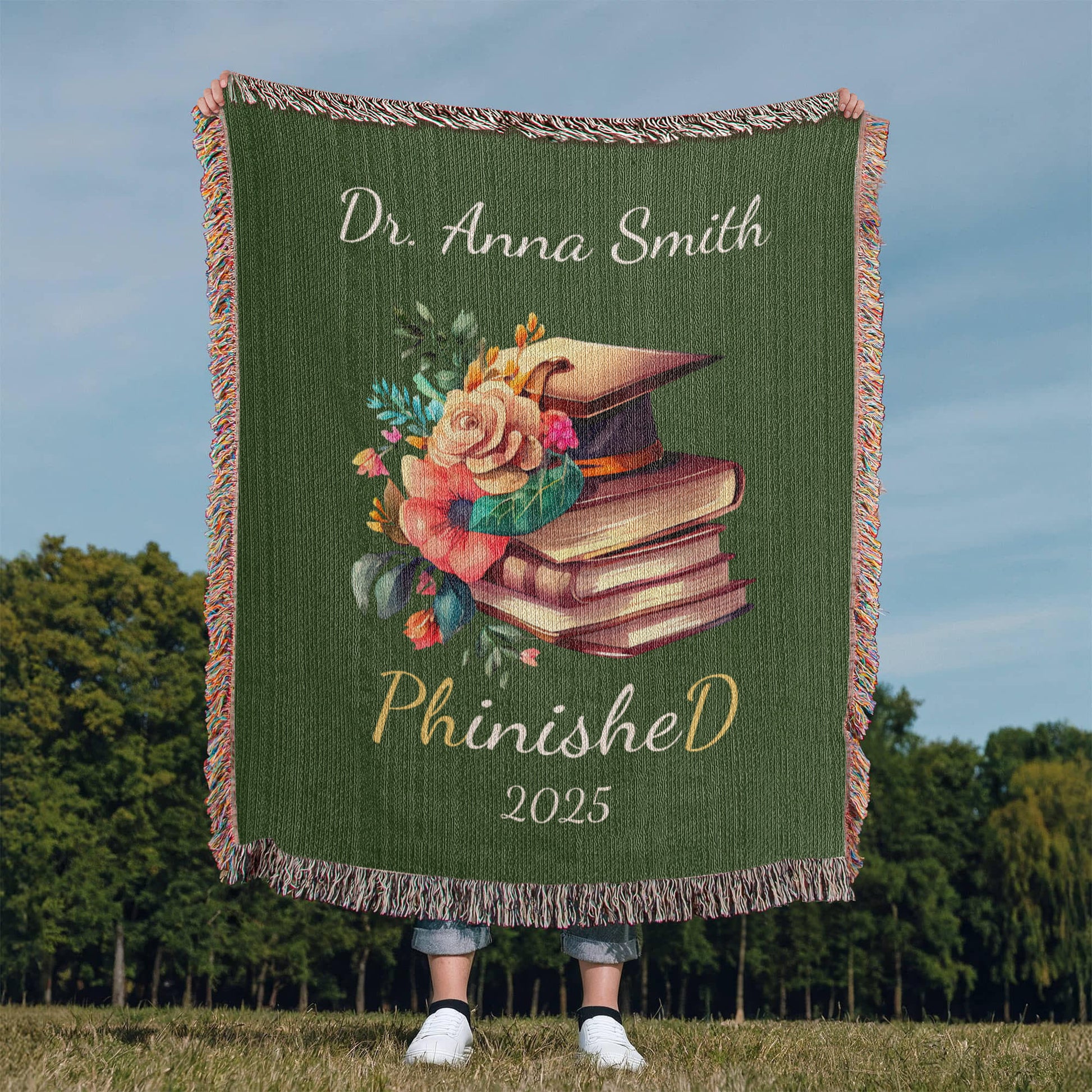 PHD Graduation Woven Cotton Throw-[Heartfelt Family Gift]