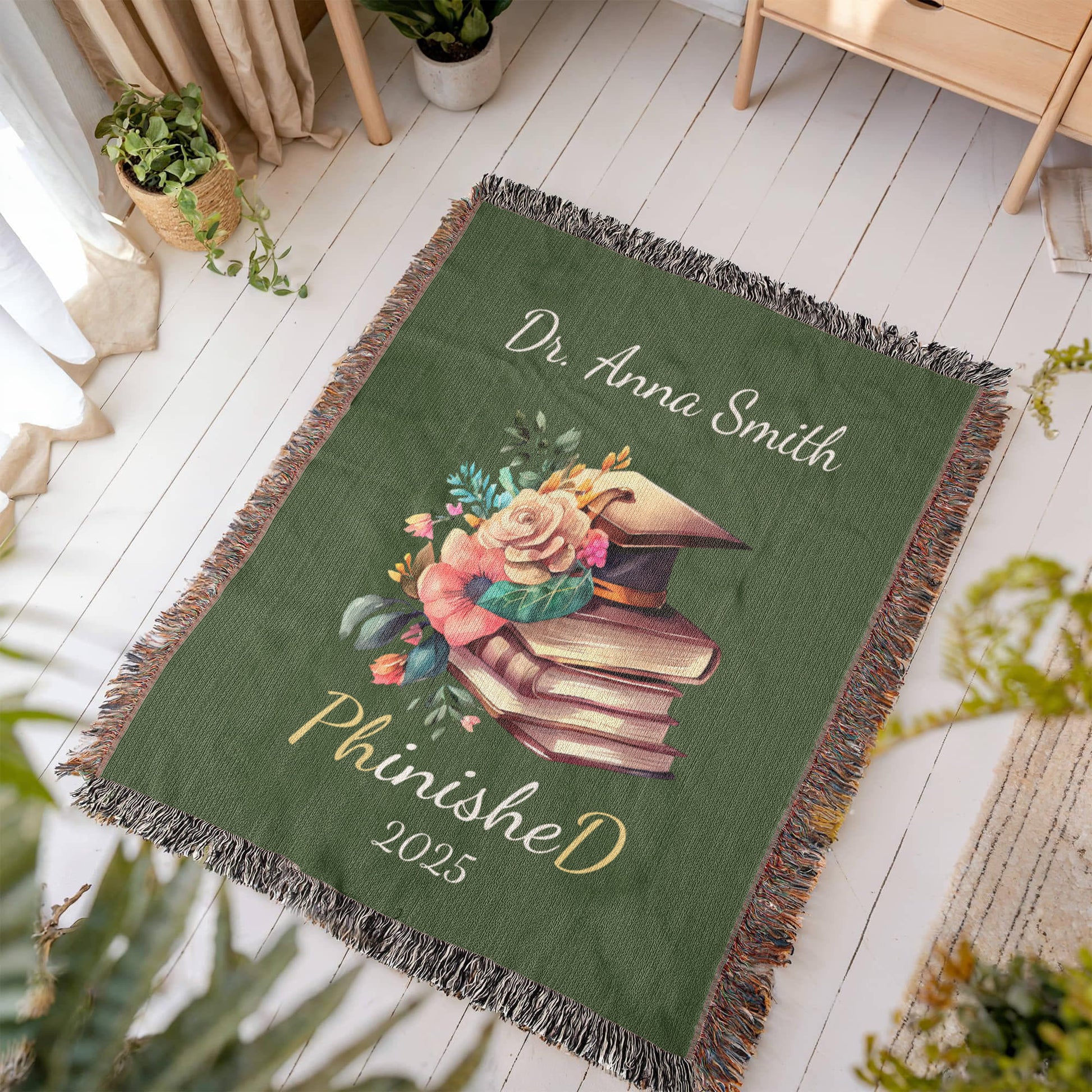 PHD Graduation Woven Cotton Throw-[Heartfelt Family Gift]