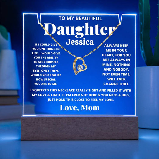 Daughter from Mom LED Acrylic Heart Necklace & Plaque Gift