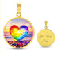 Rainbow Beach Glass Heart Pendant Necklace with Engraving-[Heartfelt Family Gift]