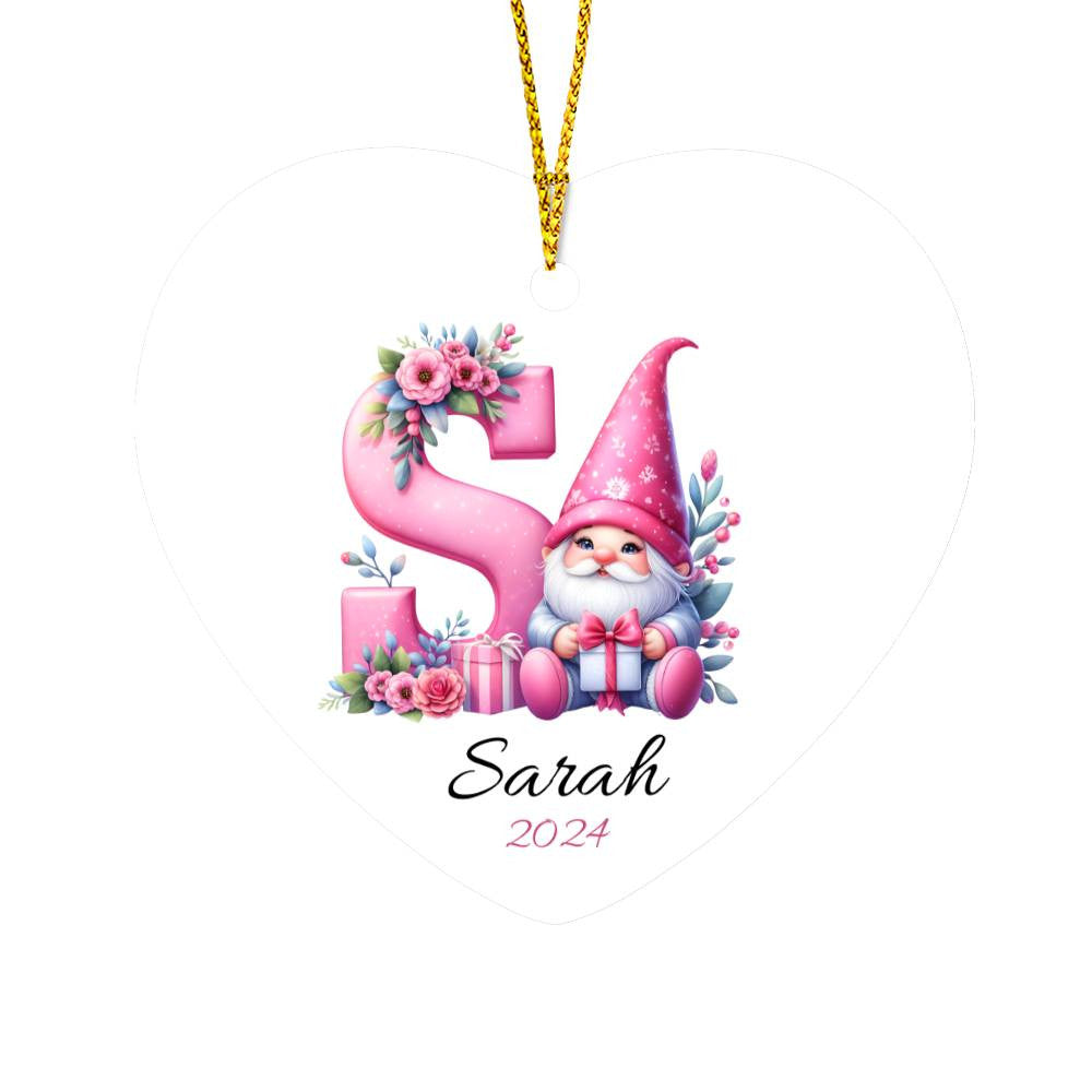 Pink Gnome Galentines Heart Christmas Ornament-[Heartfelt Family Gift]