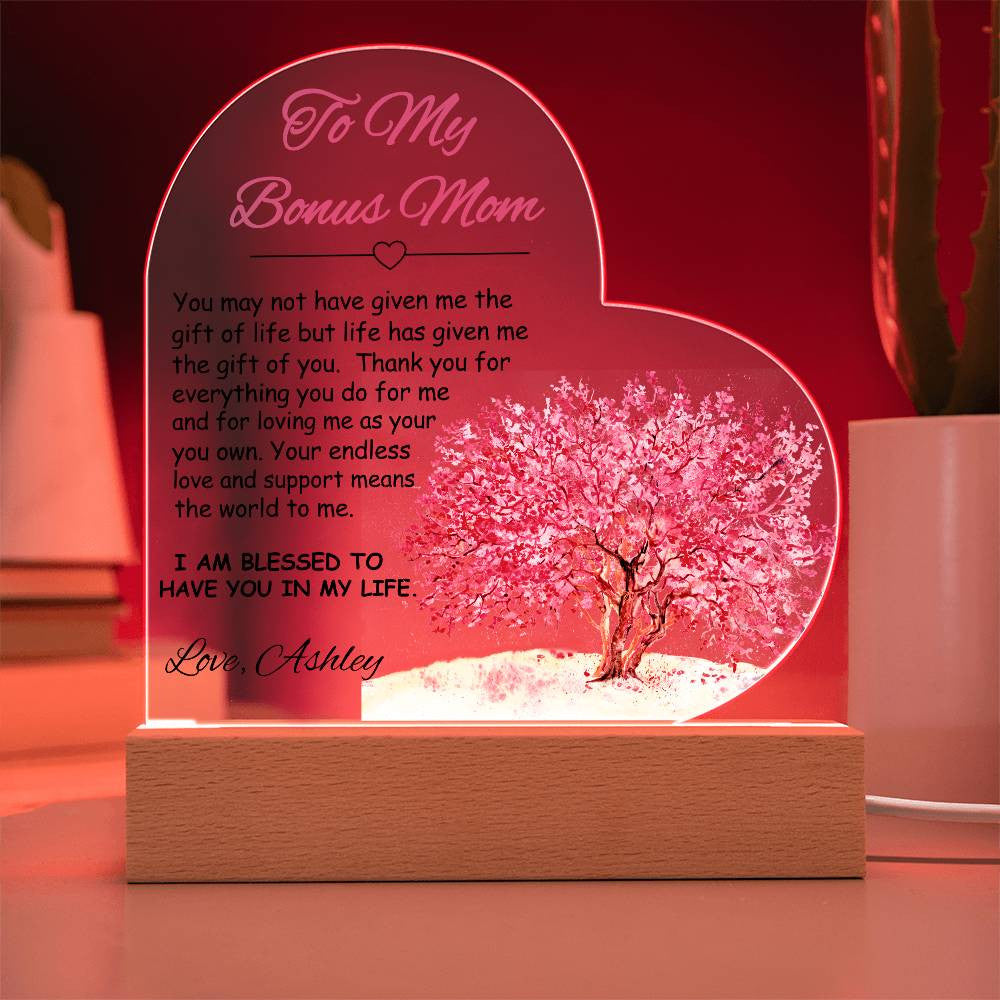 To My/Our Bonus Mom Acrylic Heart Plaque Gift-[product type]