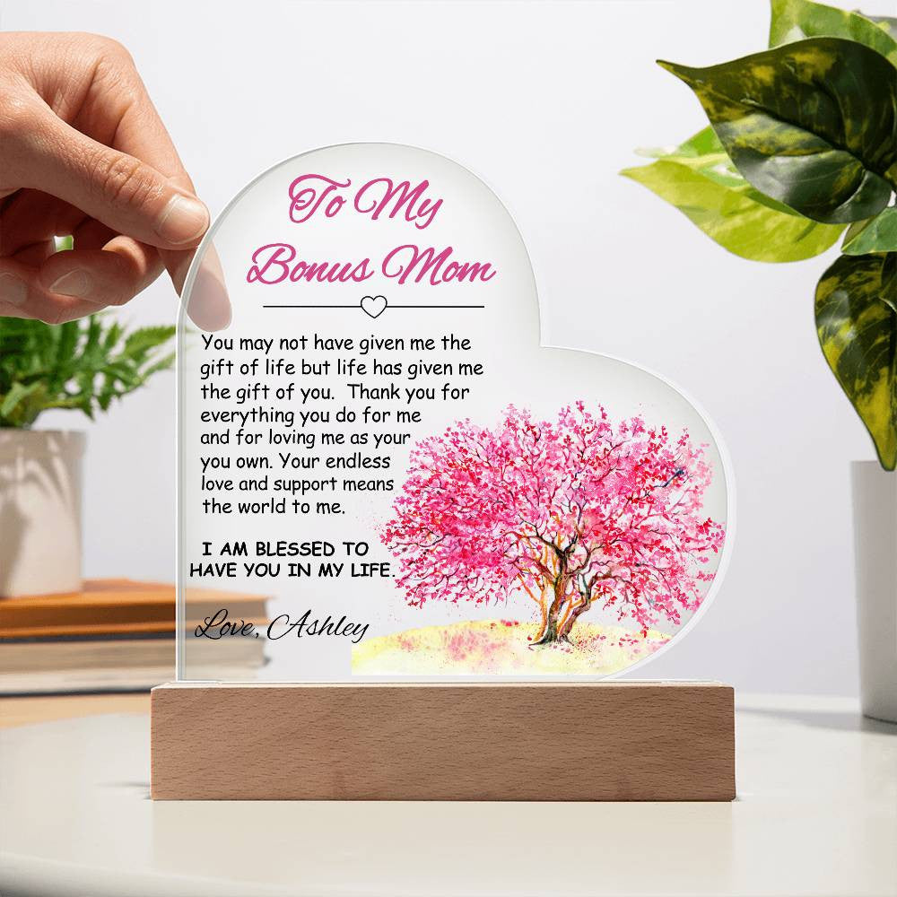 To My/Our Bonus Mom Acrylic Heart Plaque Gift-[product type]