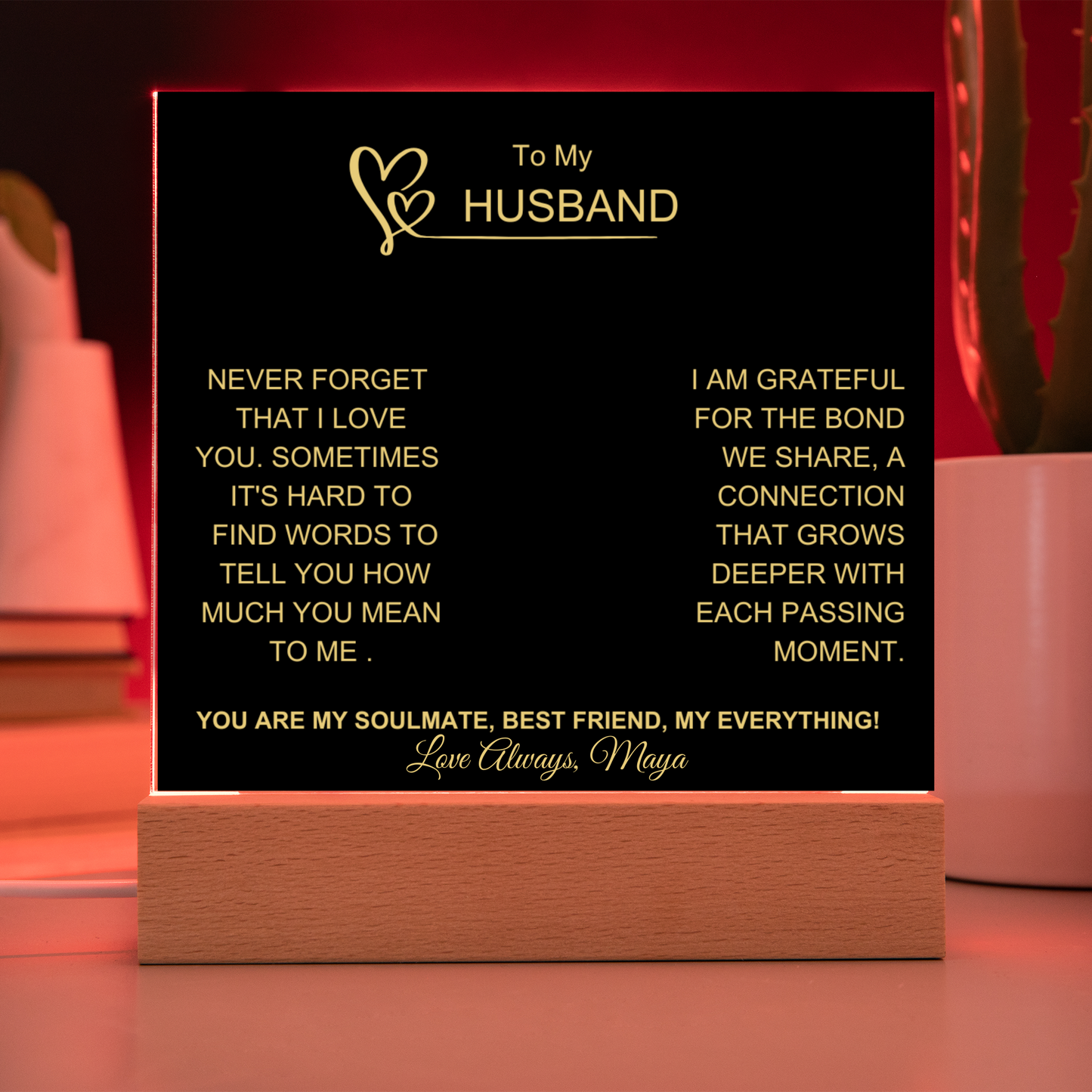 Husband LED Plaque and Cross Necklace Gift Set