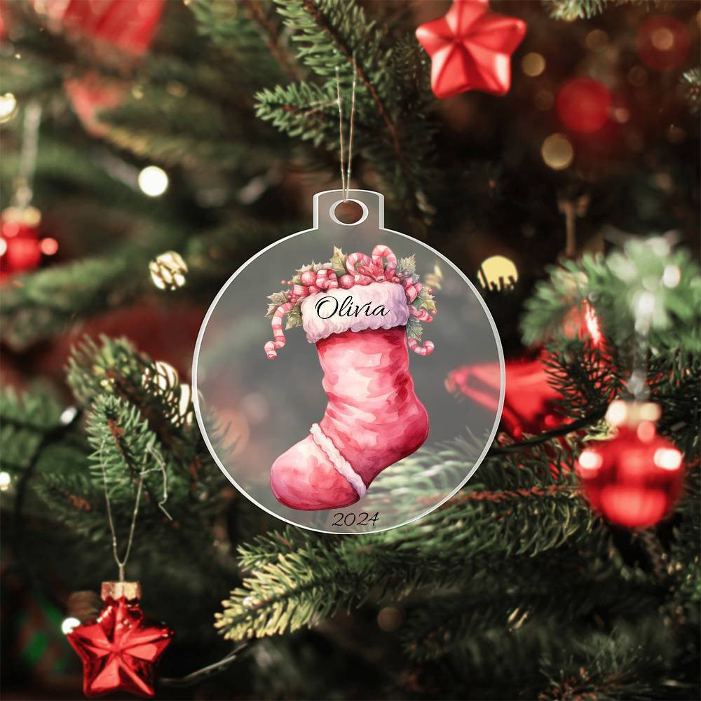 Pink Stocking Acrylic Christmas Ornament-[Heartfelt Family Gift]