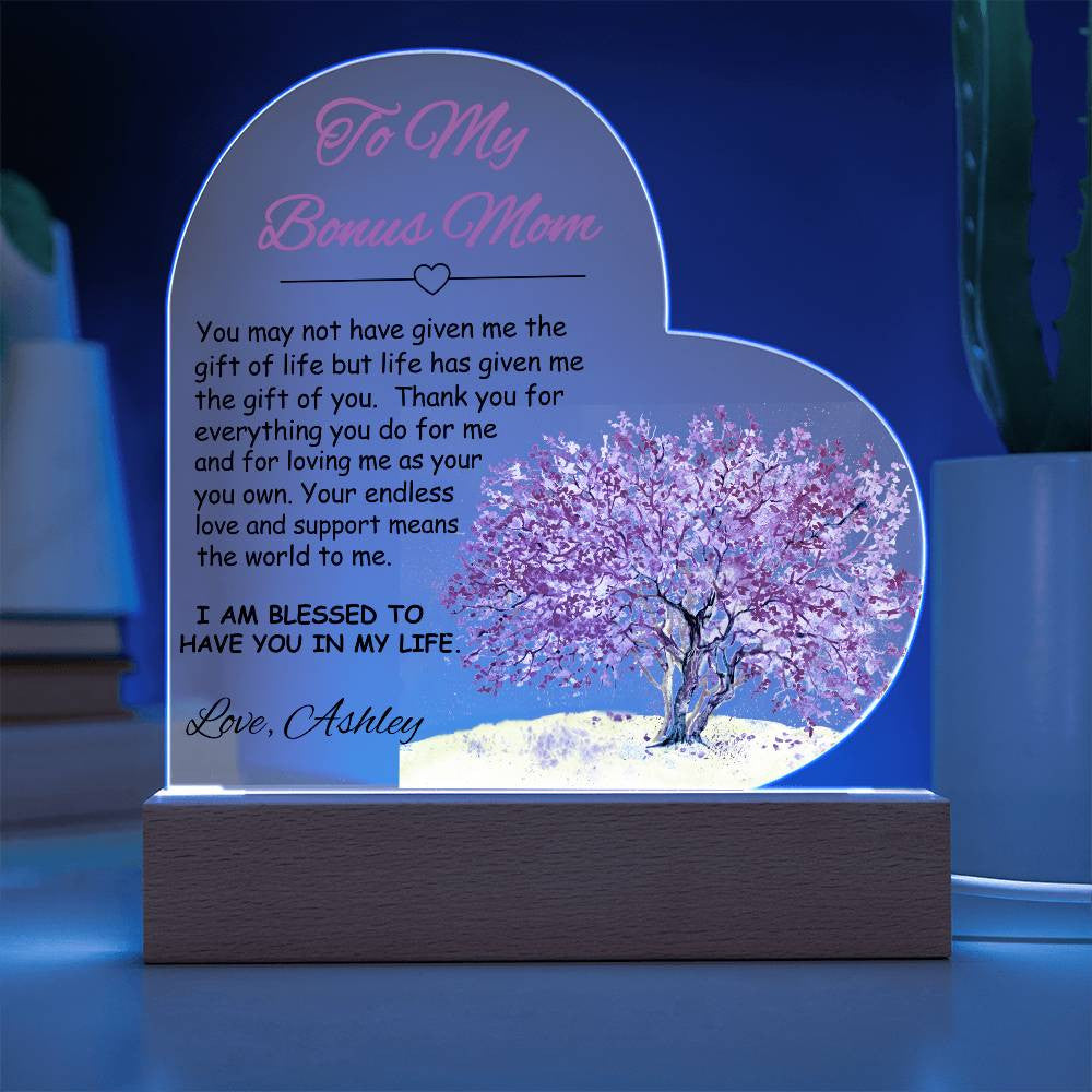 To My/Our Bonus Mom Acrylic Heart Plaque Gift-[product type]