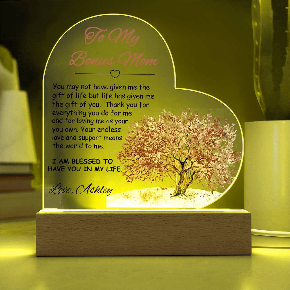 To My/Our Bonus Mom Acrylic Heart Plaque Gift-[product type]