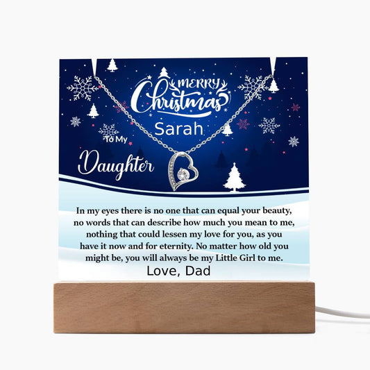 Daughter Christmas LED Acrylic Heart Necklace and Plaque Gift Set