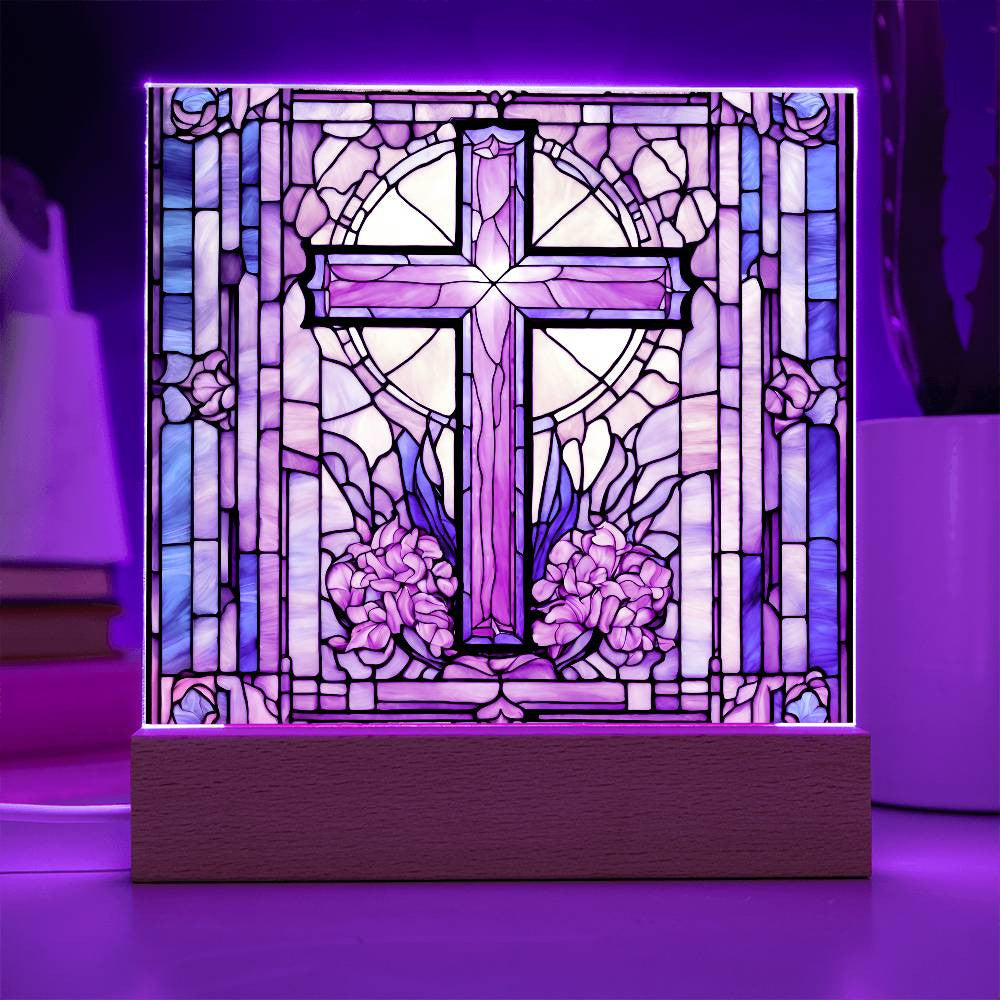 Holy Cross Stained Glass Look Lighted Acrylic Plaque Gift-[product type]