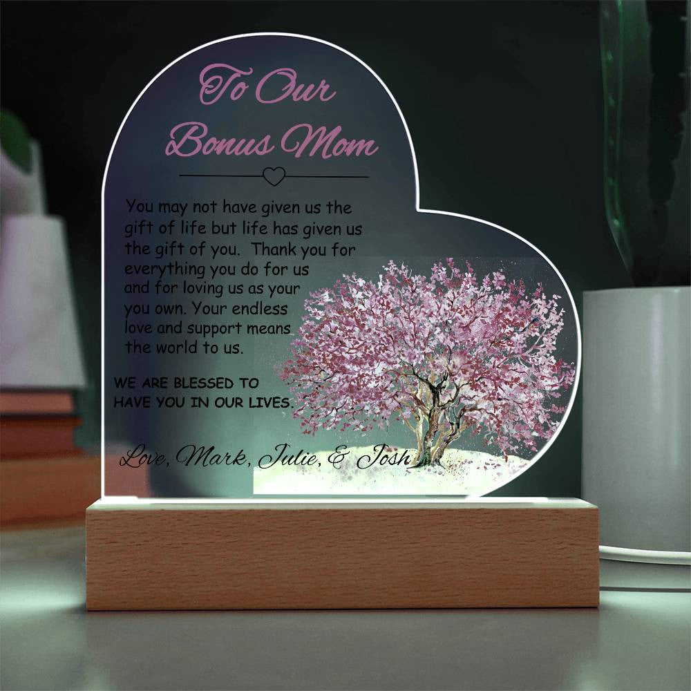 To My/Our Bonus Mom Acrylic Heart Plaque Gift-[product type]