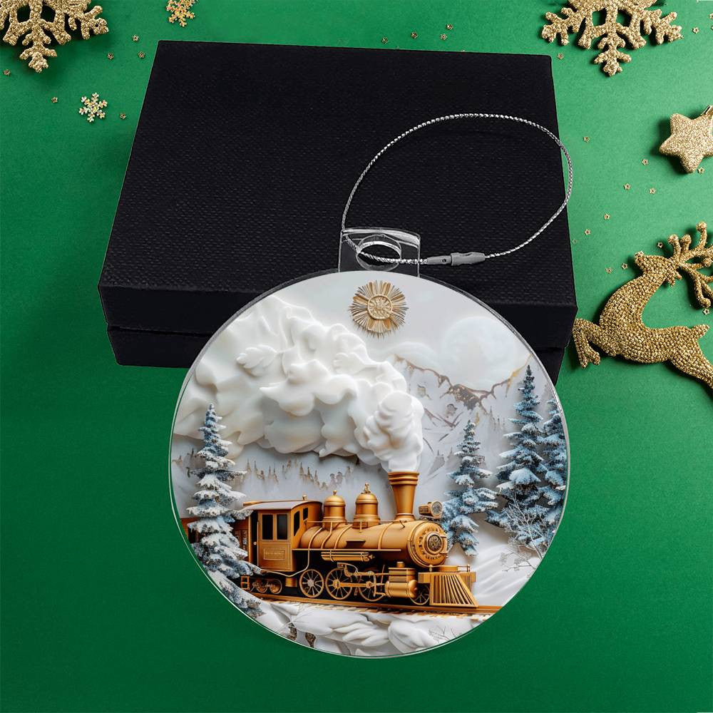 Gold Train Acrylic Christmas Ornament-[Heartfelt Family Gift]