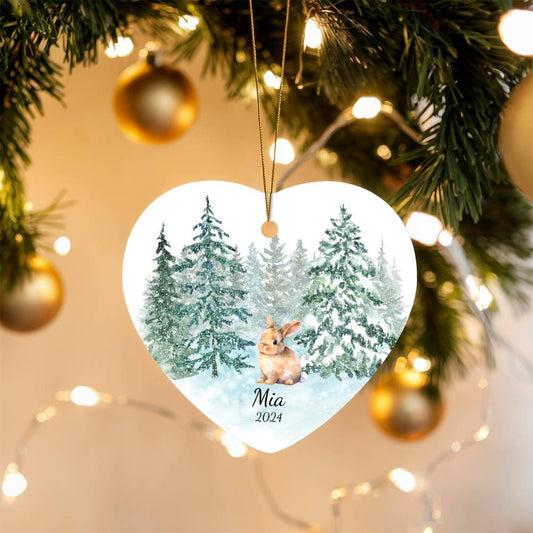 Bunny Woodland Heart Christmas Ornament for Kids-[Heartfelt Family Gift]