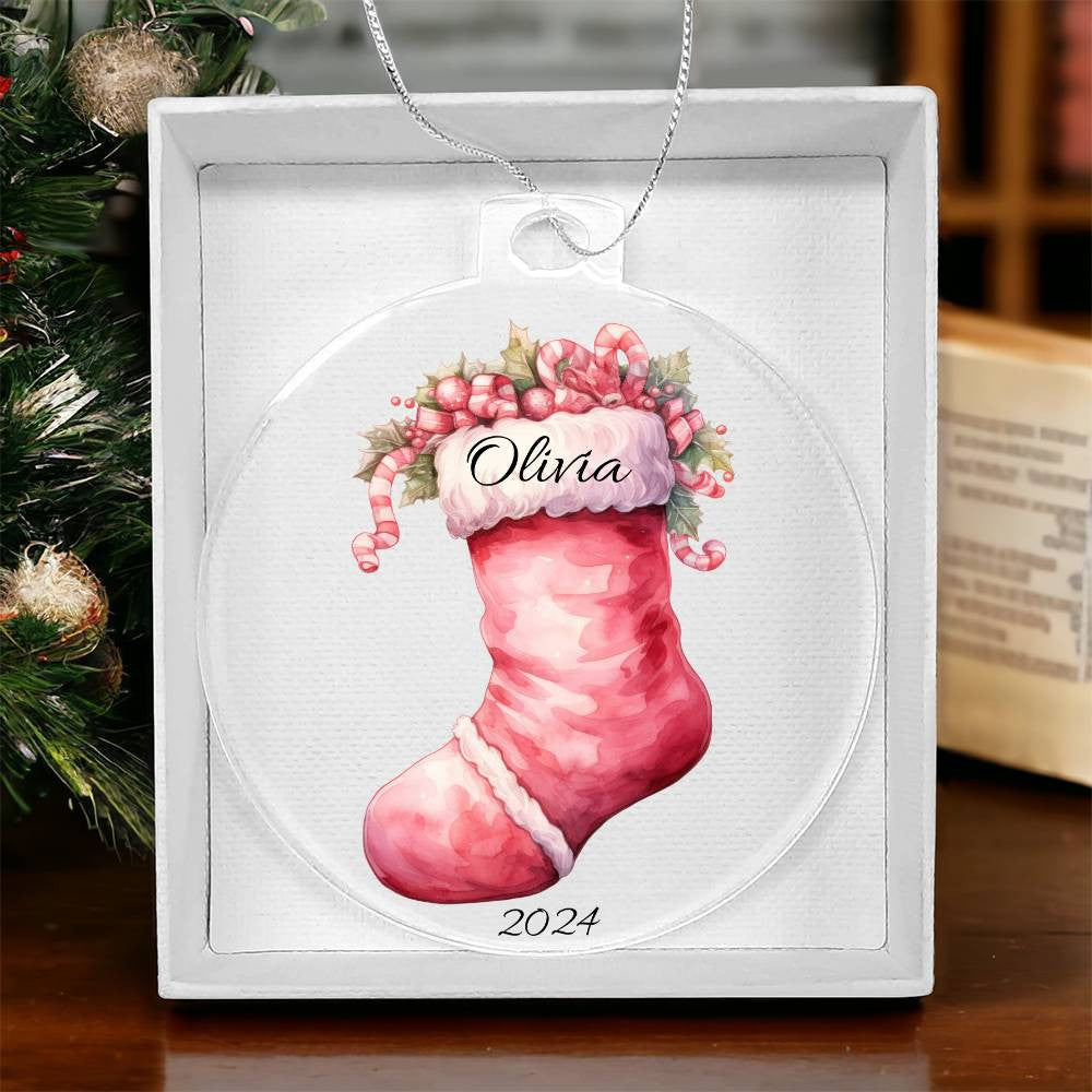 Pink Stocking Acrylic Christmas Ornament-[Heartfelt Family Gift]