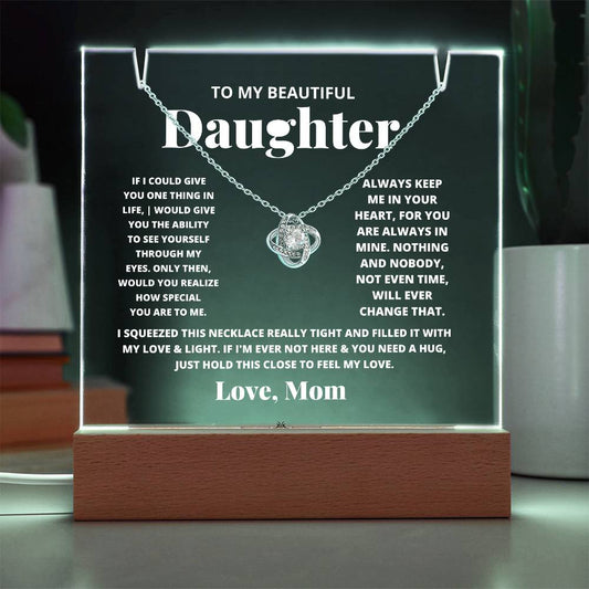 Daughter from Mom Acrylic & Love Knot Necklace Gift Set