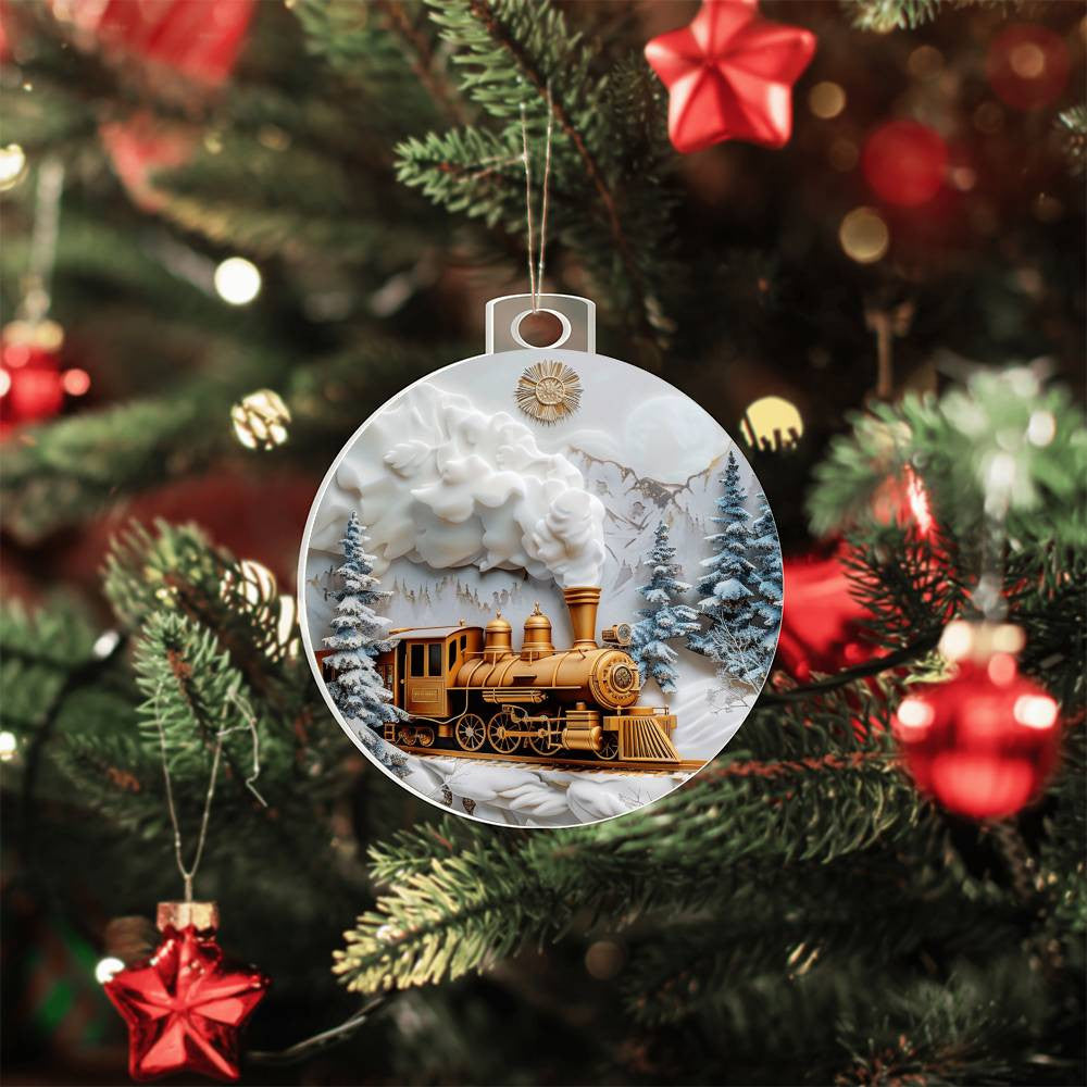 Gold Train Acrylic Christmas Ornament