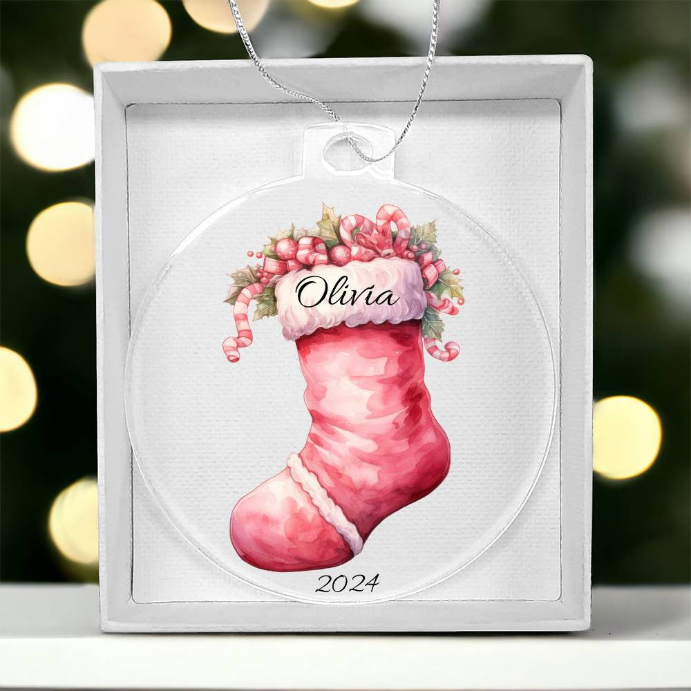 Pink Stocking Acrylic Christmas Ornament-[Heartfelt Family Gift]