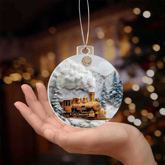 Gold Train Acrylic Christmas Ornament