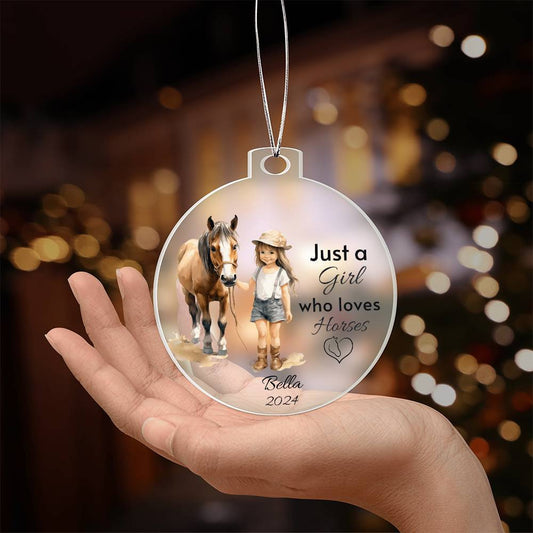 Horse Ornament Personalized, Girl Horse Christmas Ornament Gift, Riding a Horse Rider Christmas Ornament, Custom Names Horse Lover Gift