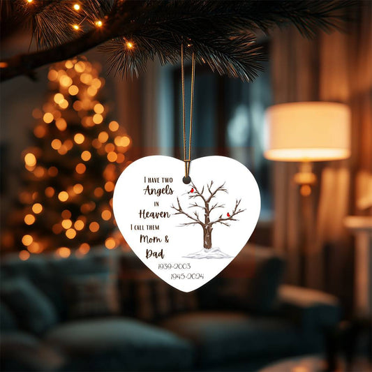 Mom and Dad Cardinal Angel Heart Ornament