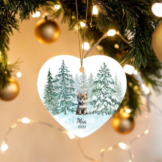 Wolf Woodland Heart Christmas Ornament for Kids