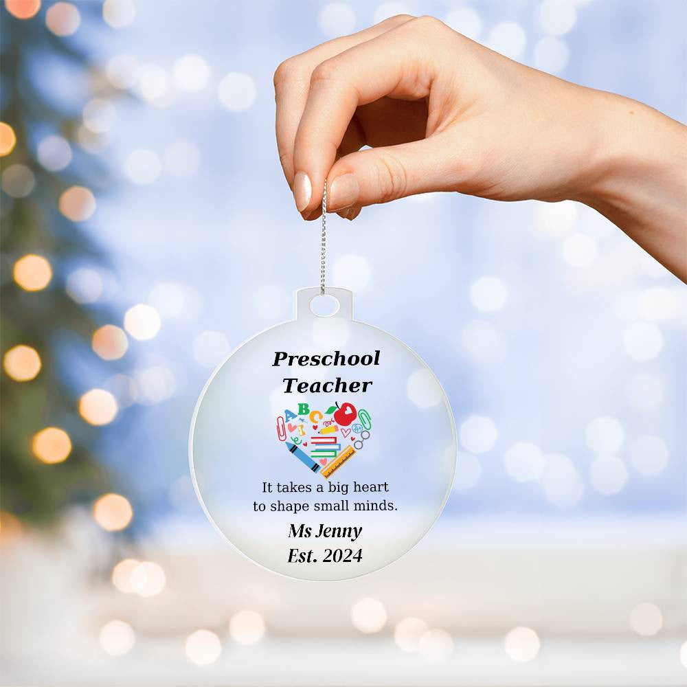 Preschool Teacher Round Christmas Ornament