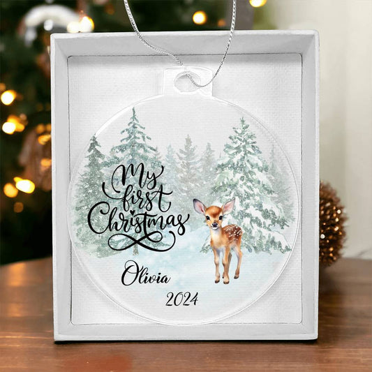 Baby's 1st Christmas Woodland Deer Acrylic Ornament